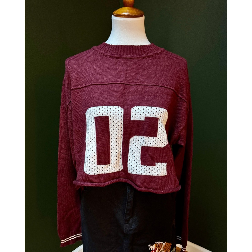 Urban Nation Burgundy Football Inspired Cropped Sweater Women's Size XL